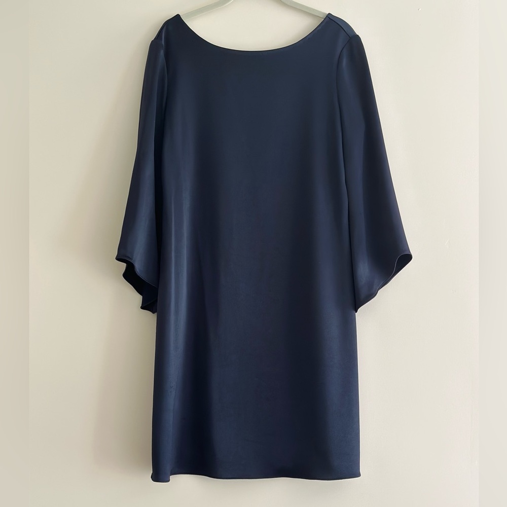 DVF, Size 10, Silk Navy Blue Cocktail Dress w/low back.